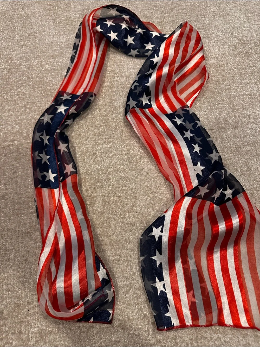 American Flag Print Silk-Feel Scarf - Red, White & Blue